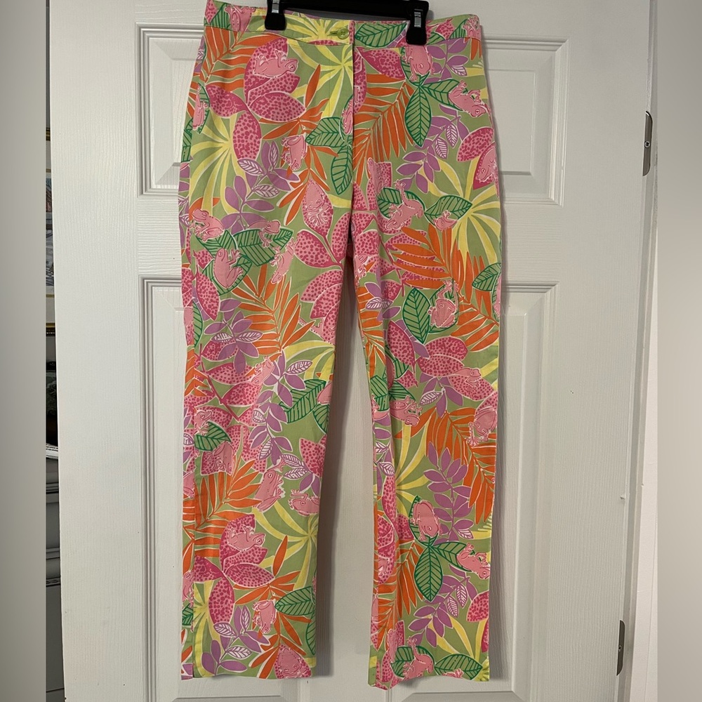 Lilly Pulitzer Tropical Frog Print Pants Size 2 Vintage White Label